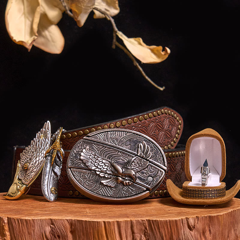 Set di anelli con fibbia per cintura con coltello nascosto e ciondolo a forma di aquila calva fai da te