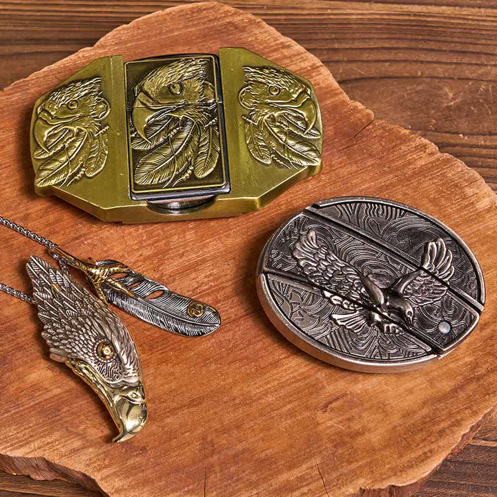 Fibbia per cintura fai da te con coltello nascosto Eagle, accendino, set di ciondoli nascosti Eagle