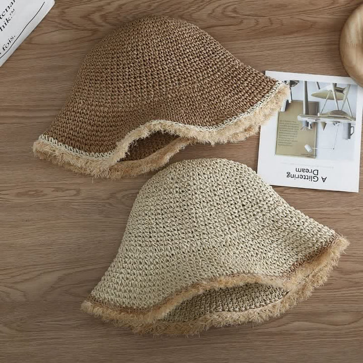 Cappello da donna primaverile ed estivo, cappello di paglia pieghevole floscio