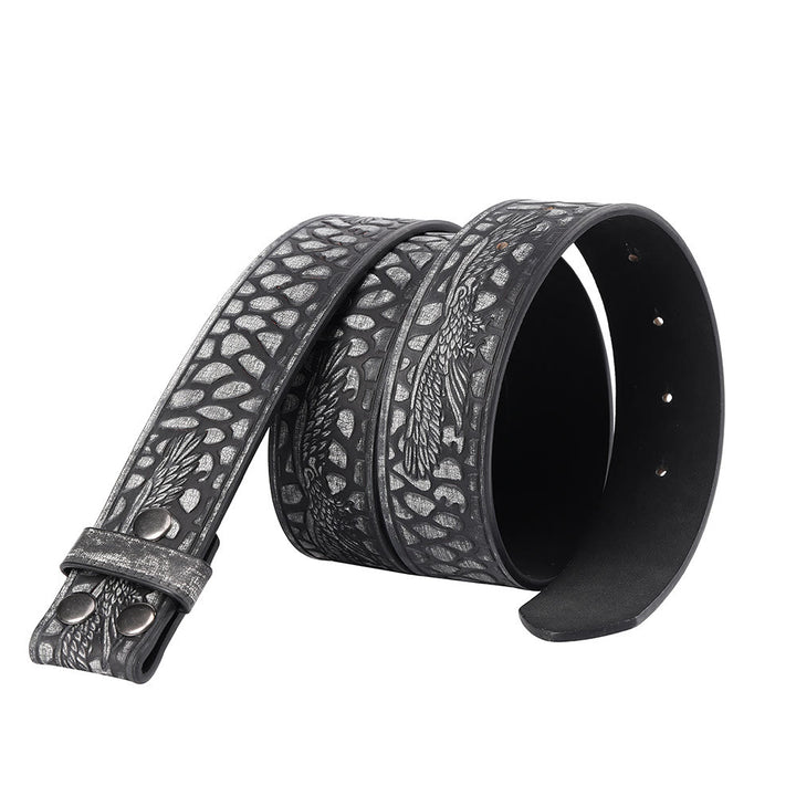 Cintura in pelle fai da te con motivo a coccodrillo nero da uomo e aquila