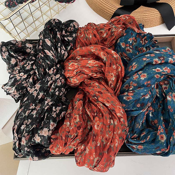 Sciarpa morbida con motivo floreale plissettato primaverile da donna