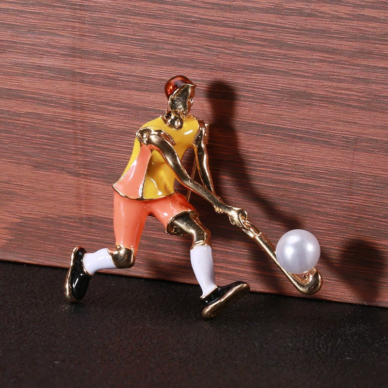 Spilla da giocatore di hockey su ghiaccio dei cartoni animati Accessori per magliette dorate