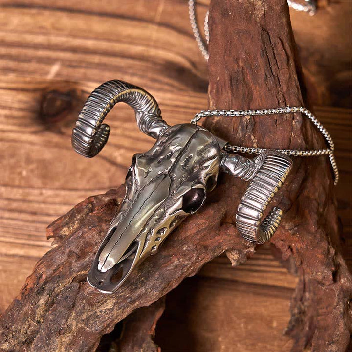 Fibbia per cintura con ciondolo a forma di coltello in acciaio inossidabile D2 con teschio d'argento e pecora (in prevendita)