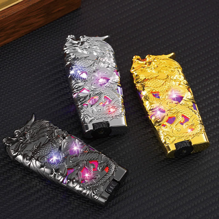 Accendino a butano ricaricabile con LED Flash Dragon creativo e fantastico