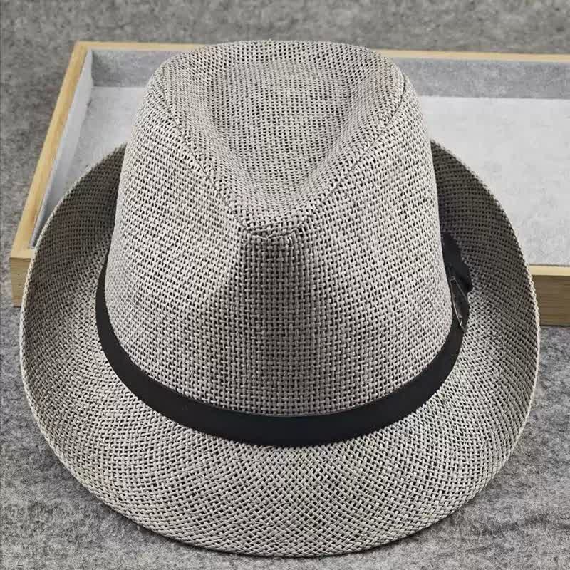 Cappello da uomo in paglia Fedora estivo con motivo a quadri inglesi e pied de poule