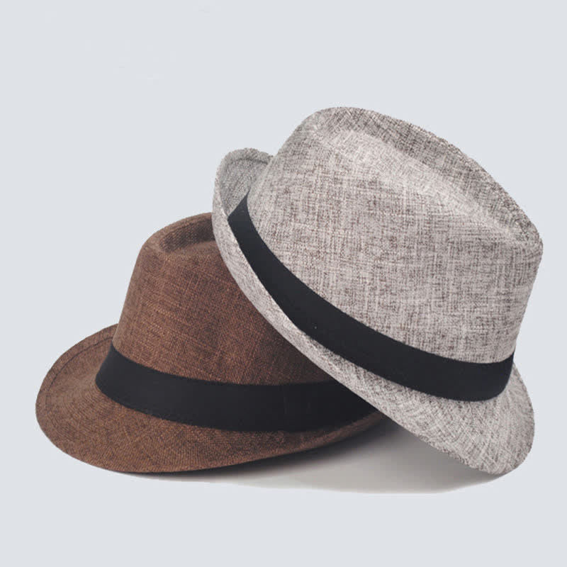 Cappello estivo Fedora con nastro nero semplice da uomo