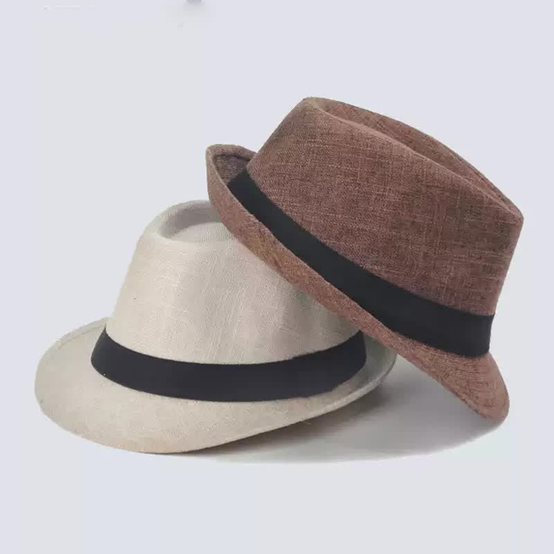 Cappello estivo Fedora con nastro nero semplice da uomo