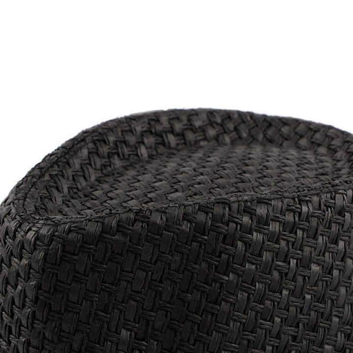 Cappello da spiaggia in paglia Fedora con fascia in pelle intrecciata da uomo