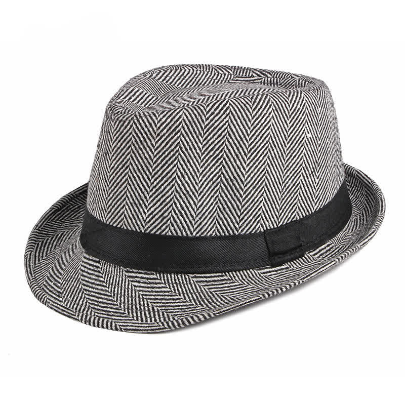 Cappello da uomo Fedora con motivo a spina di pesce e nastro nero