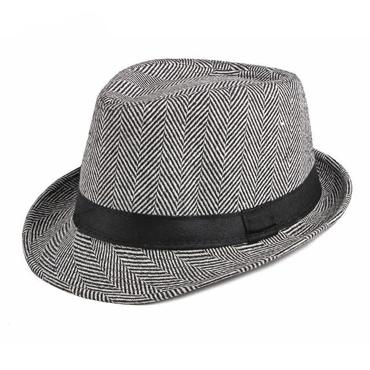 Cappello da uomo Fedora con motivo a spina di pesce e nastro nero