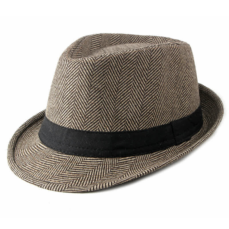 Cappello da uomo Fedora con motivo a spina di pesce e nastro nero