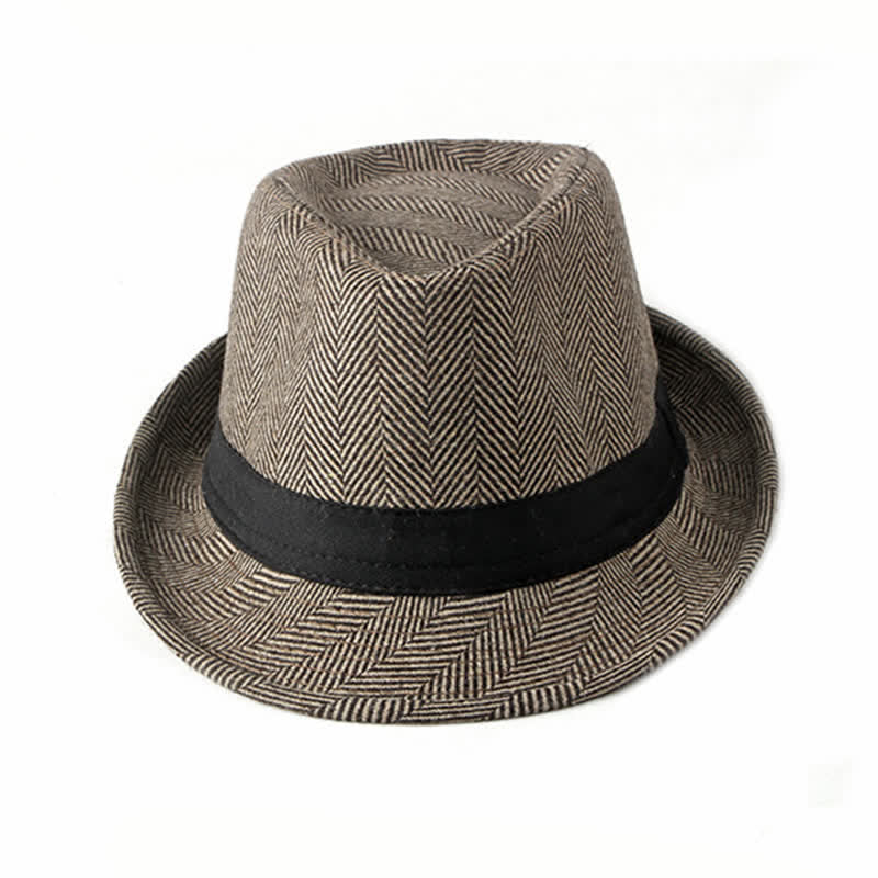 Cappello da uomo Fedora con motivo a spina di pesce e nastro nero