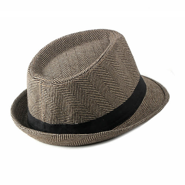 Cappello da uomo Fedora con motivo a spina di pesce e nastro nero
