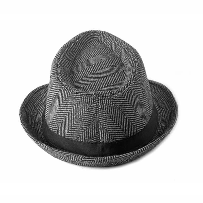 Cappello da uomo Fedora con motivo a spina di pesce e nastro nero