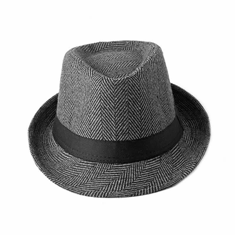 Cappello da uomo Fedora con motivo a spina di pesce e nastro nero