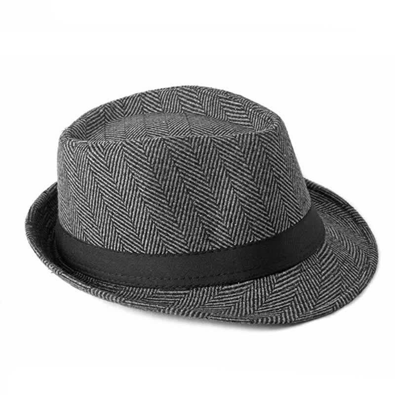 Cappello da uomo Fedora con motivo a spina di pesce e nastro nero