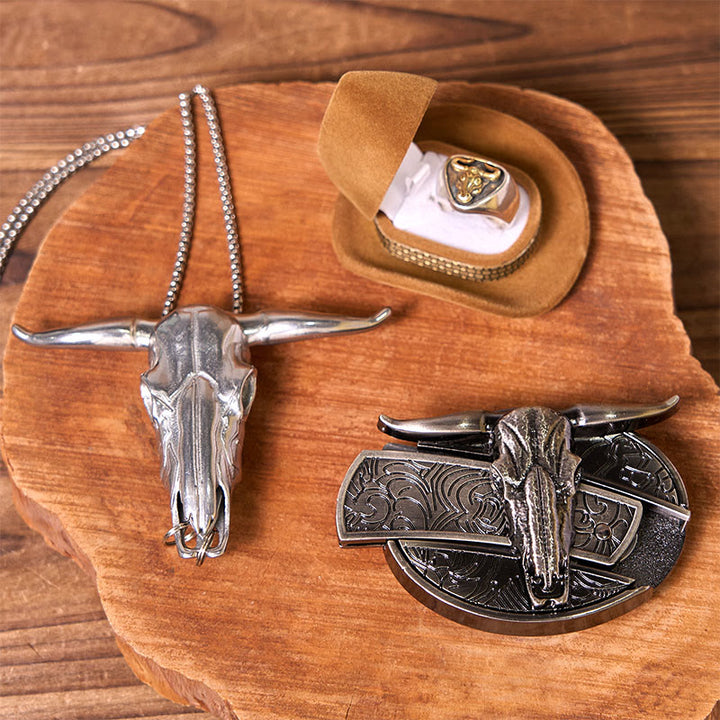 Fibbia per cintura fai da te con coltello nascosto a forma di mucca western con set di anelli per tori