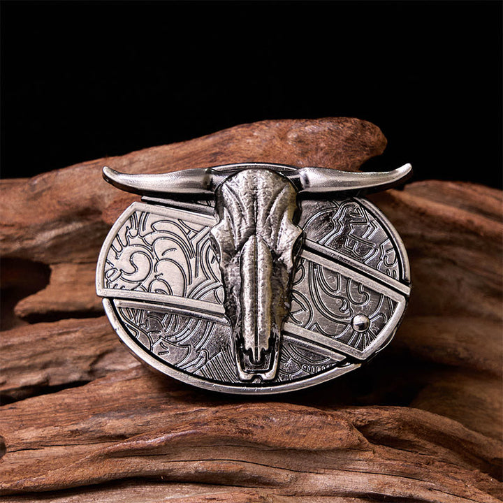 Fibbia per cintura fai da te con coltello nascosto a forma di mucca western con set di anelli per tori