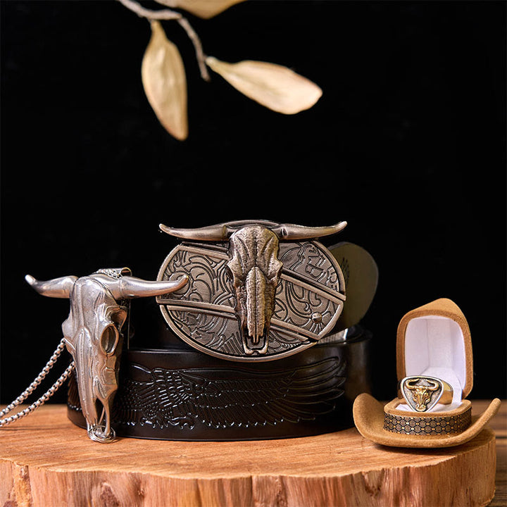 Fibbia per cintura fai da te con coltello nascosto a forma di mucca western con set di anelli per tori