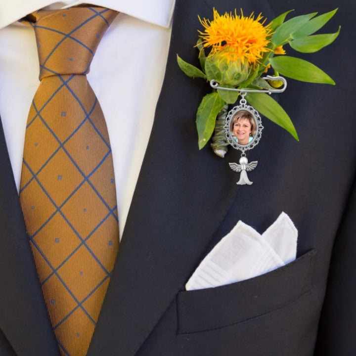 Personalizza la tua spilla fotografica con spilla pendente a forma di angelo