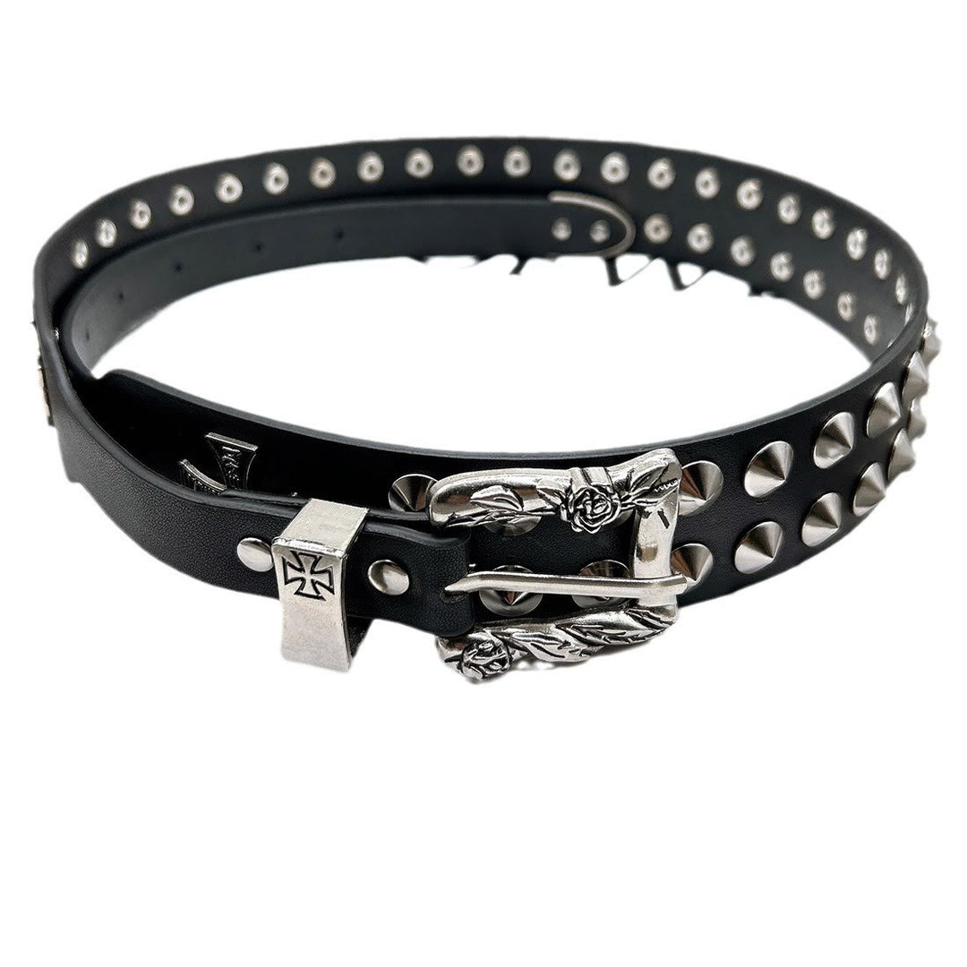 Cintura con motivo a croce di Pasqua, punk, rivetto, cinturino in pelle