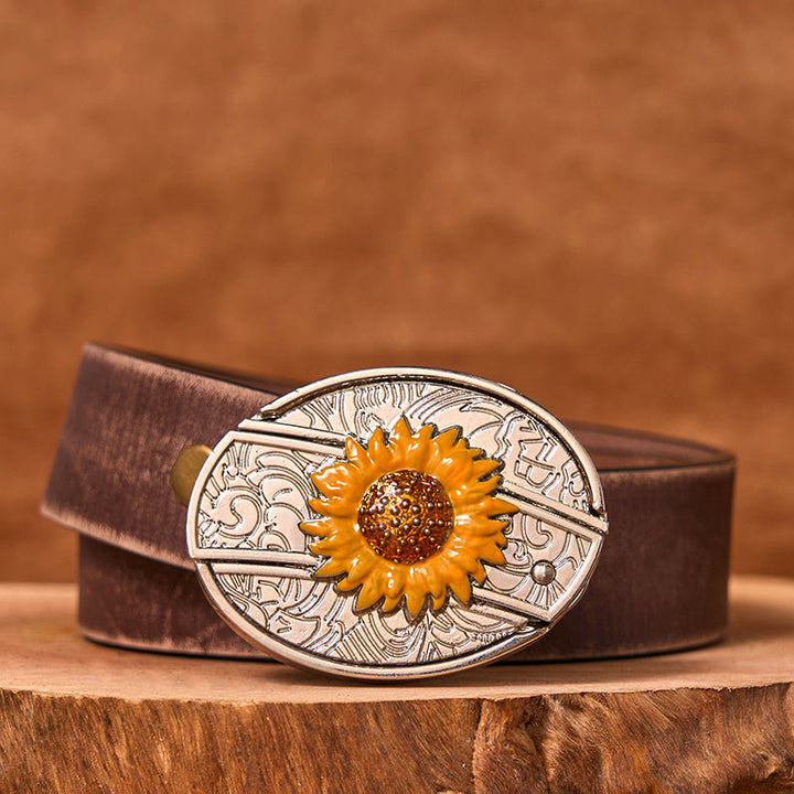 Cintura in pelle con fibbia western fai da te con coltello nascosto a forma di girasole colorato da uomo (in pre-vendita)