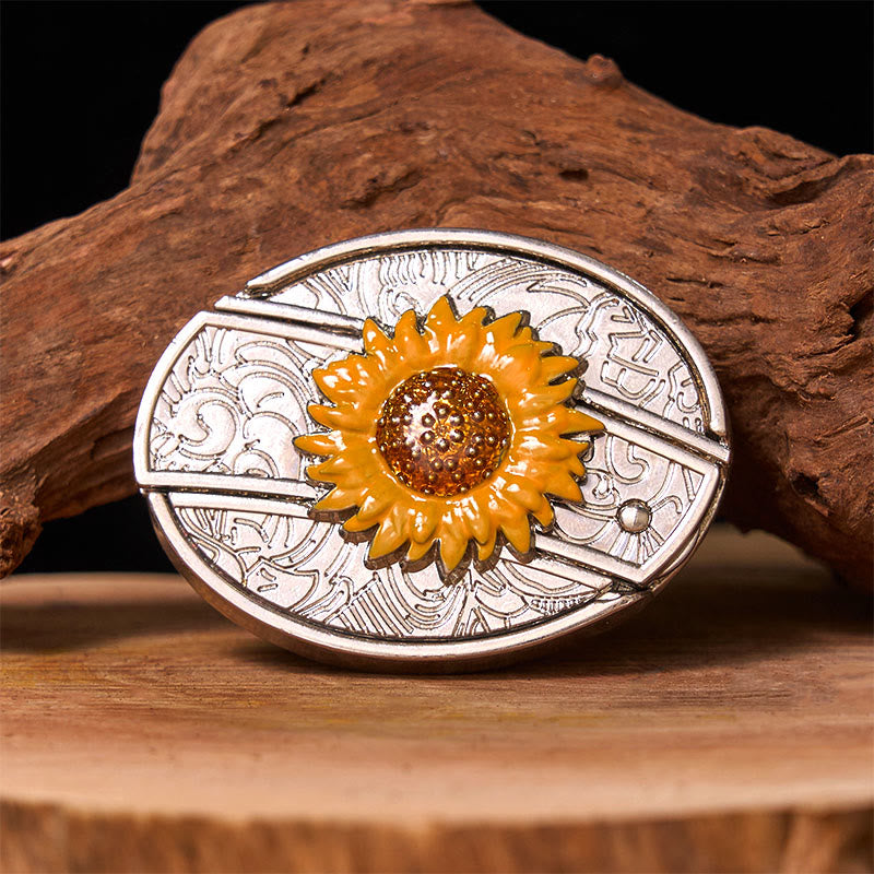 Cintura in pelle con fibbia western fai da te con coltello nascosto a forma di girasole colorato da uomo (in pre-vendita)