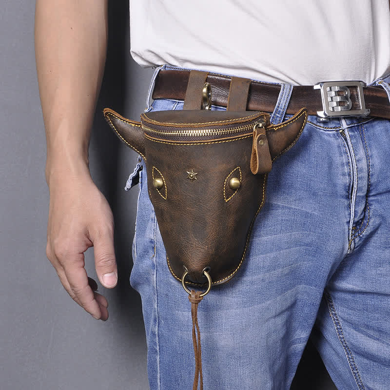 Borsa a tracolla in vera pelle di cavallo pazzo con testa di mucca