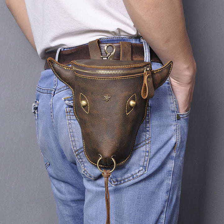 Borsa a tracolla in vera pelle di cavallo pazzo con testa di mucca