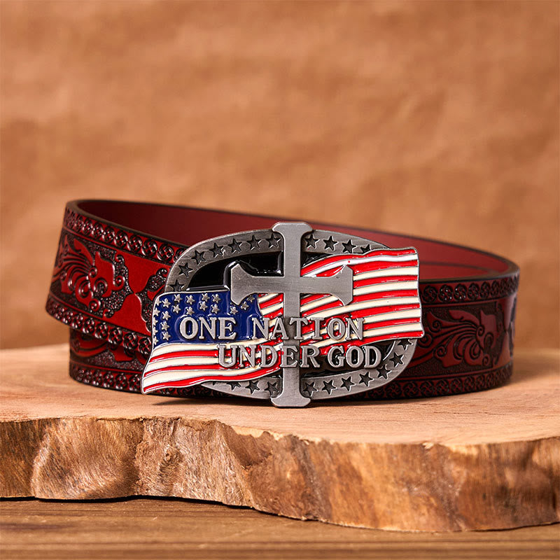 Cintura in pelle con fibbia western fai da te One Nation Under God