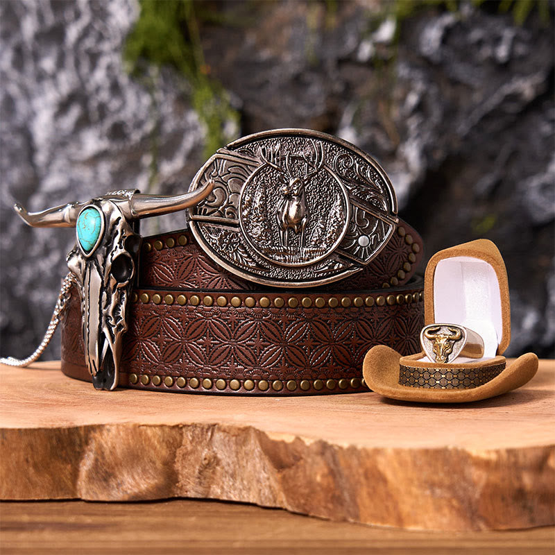 Fibbia per cintura fai da te con coltello nascosto a forma di cervo nella foresta con anello da toro