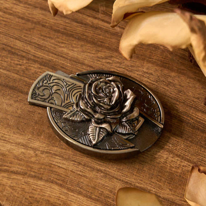 Set di 3 fibbie per cintura con coltello pieghevole nascosto a forma di rosa e cervo fai da te