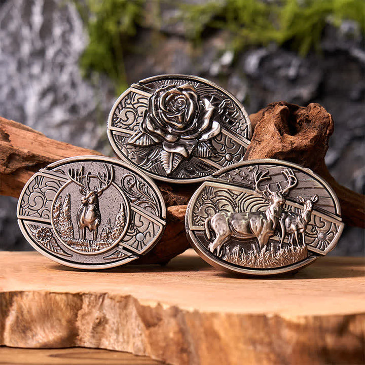 Set di 3 fibbie per cintura con coltello pieghevole nascosto a forma di rosa e cervo fai da te