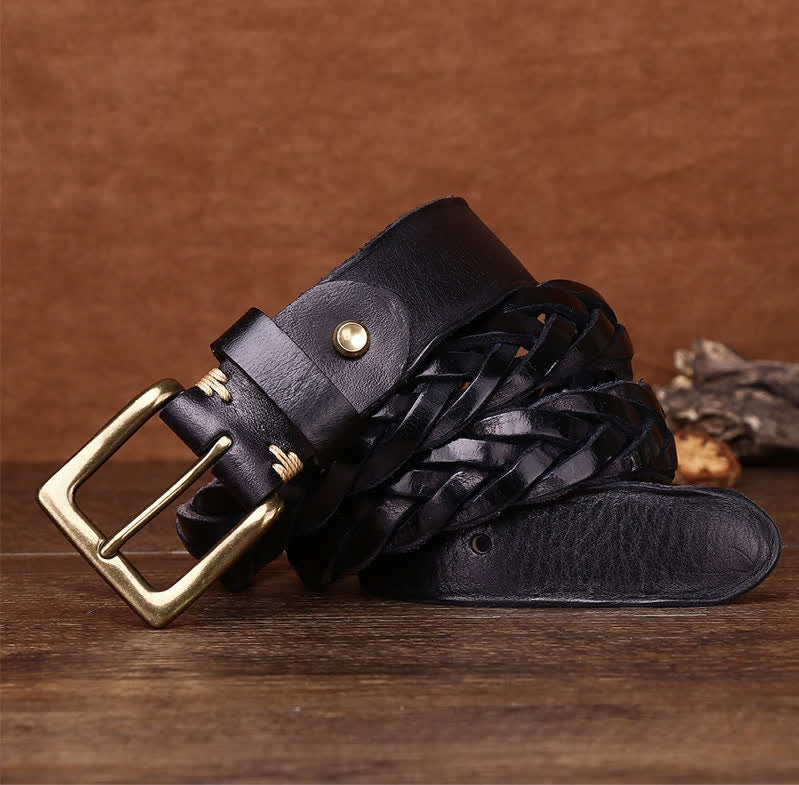 Cintura in pelle intrecciata a mano senza fori