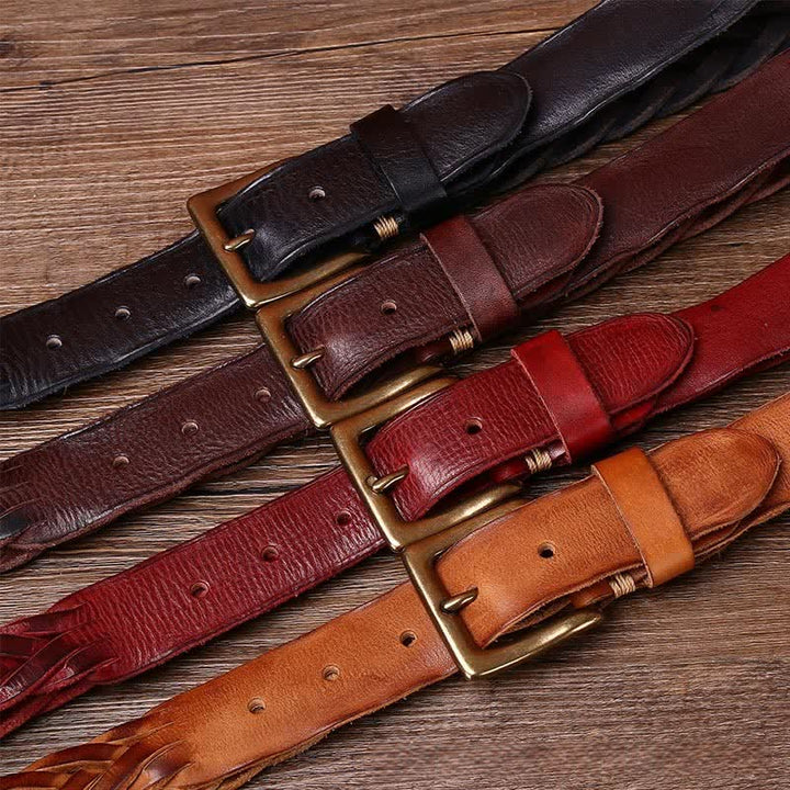 Cintura in pelle intrecciata a mano senza fori