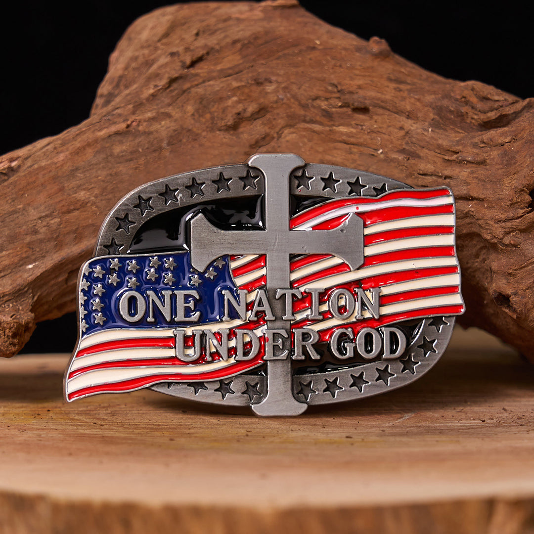 Cintura in pelle con fibbia western fai da te One Nation Under God