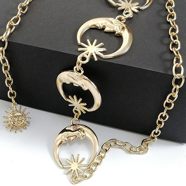 Cintura con catena a forma di luna e stella da donna, in metallo