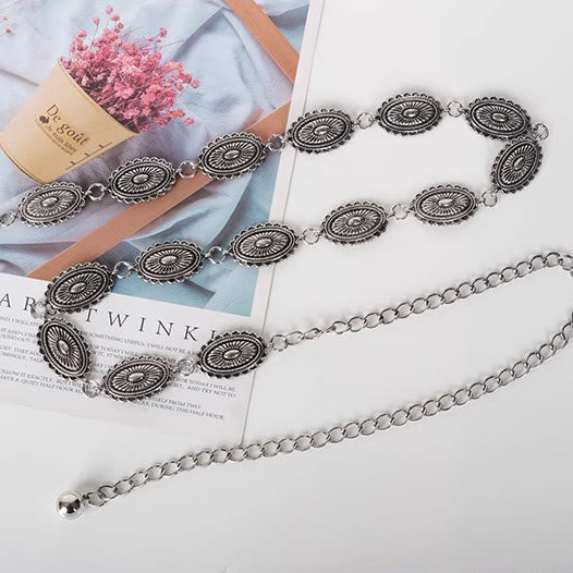 Cintura intagliata etnica vintage con fibbia in metallo