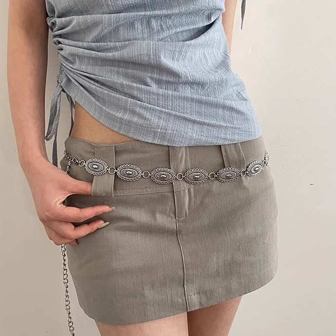 Cintura intagliata etnica vintage con fibbia in metallo