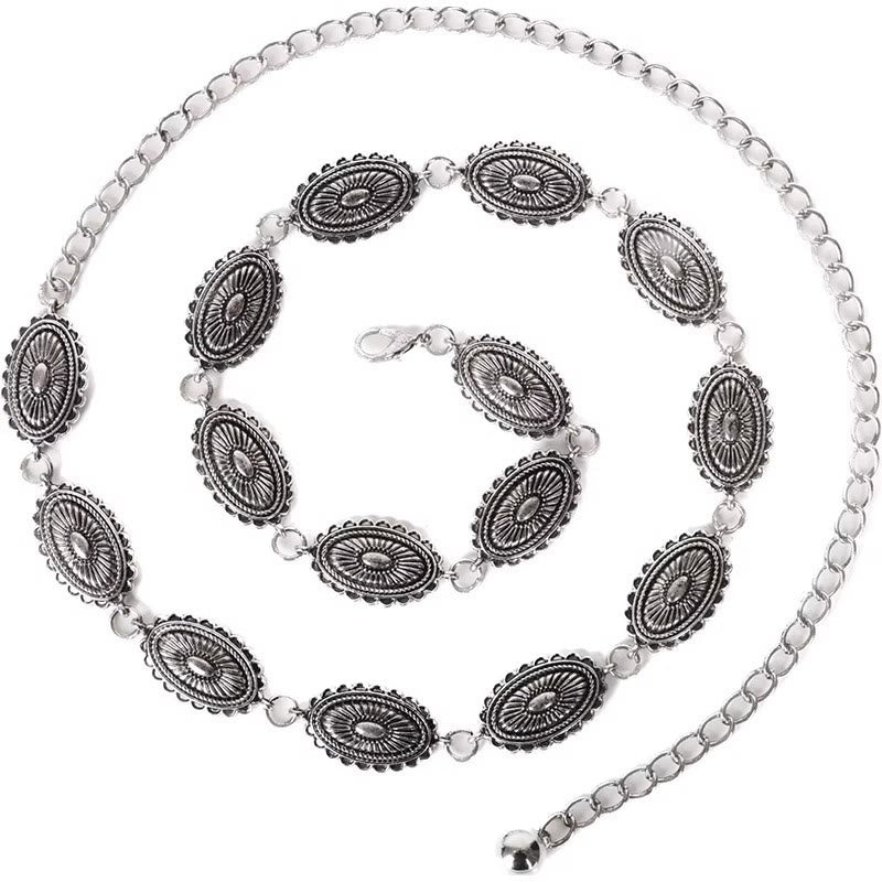 Cintura intagliata etnica vintage con fibbia in metallo