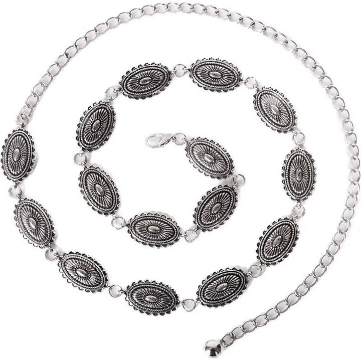 Cintura intagliata etnica vintage con fibbia in metallo