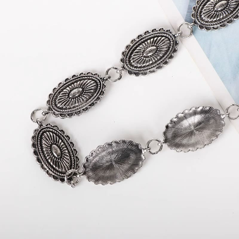 Cintura intagliata etnica vintage con fibbia in metallo