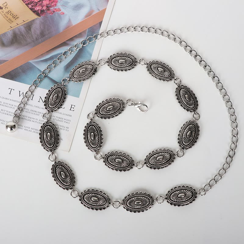 Cintura intagliata etnica vintage con fibbia in metallo