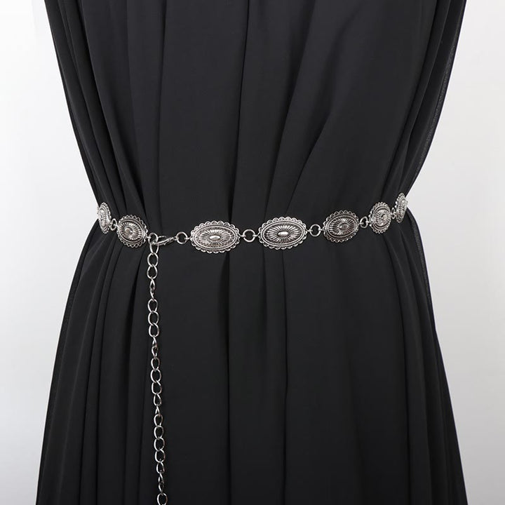 Cintura intagliata etnica vintage con fibbia in metallo