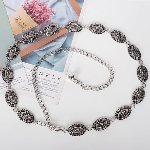 Cintura intagliata etnica vintage con fibbia in metallo