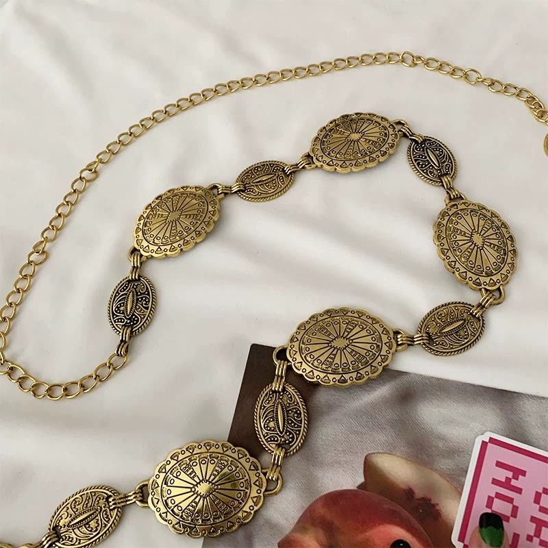 Cintura a catena bohémien intagliata etnica vintage in metallo