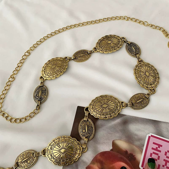 Cintura a catena bohémien intagliata etnica vintage in metallo