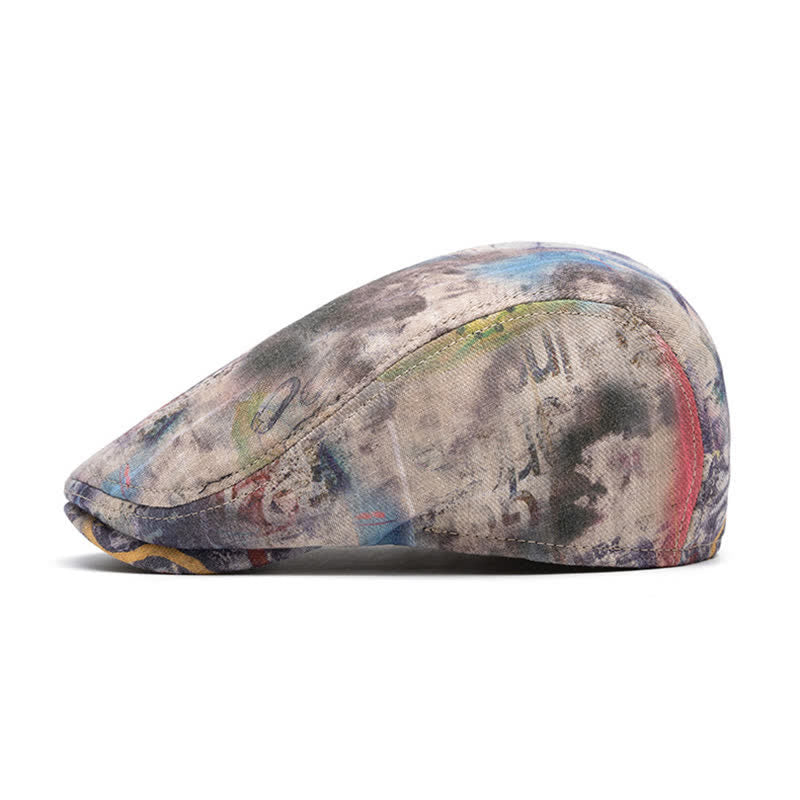 Cappello basco in cotone tinto a nodi con motivo graffiti