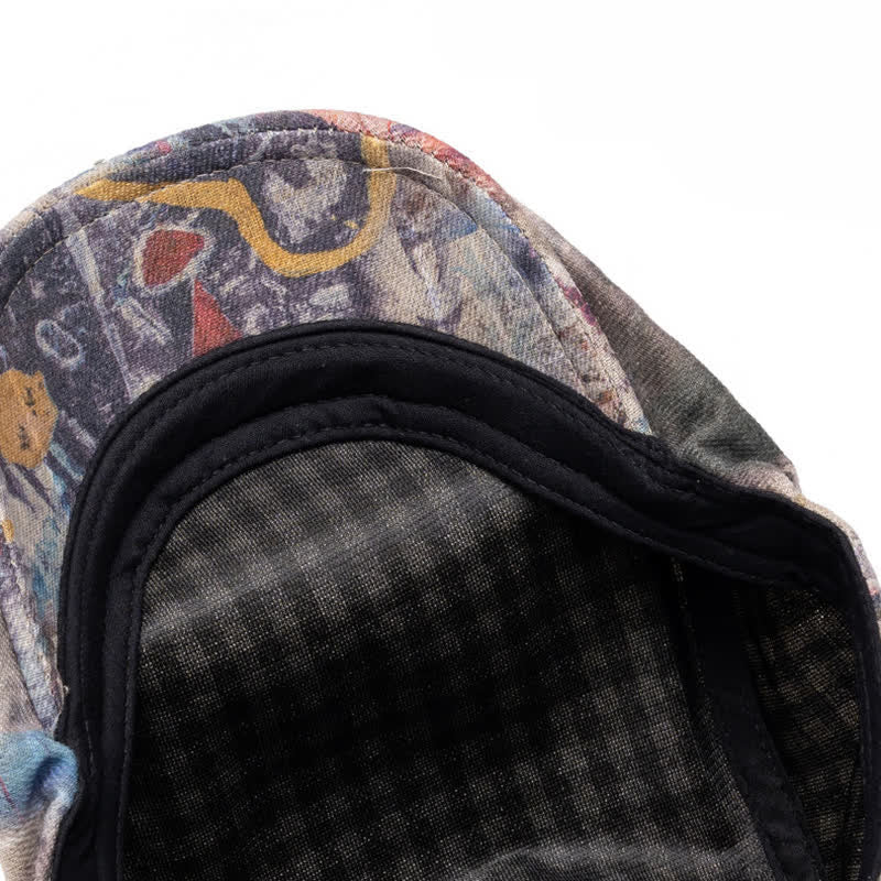 Cappello basco in cotone tinto a nodi con motivo graffiti