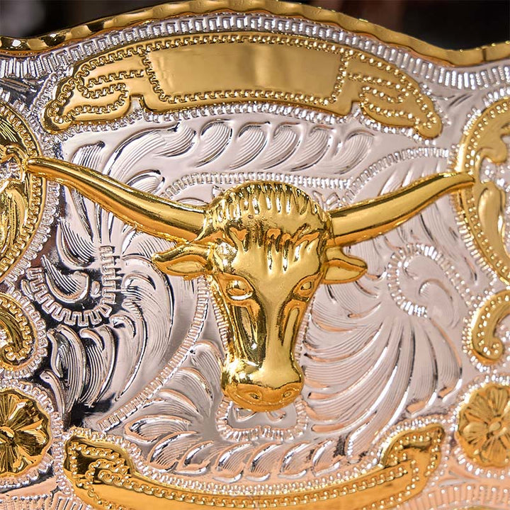 Cintura in pelle con fibbia da cowboy western fai da te con testa di toro d'oro - image 4